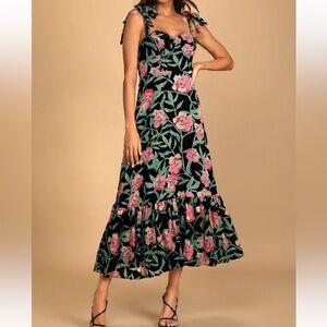 Lulus Glorious Garden Black Floral Print Burnout Velvet Maxi Dress